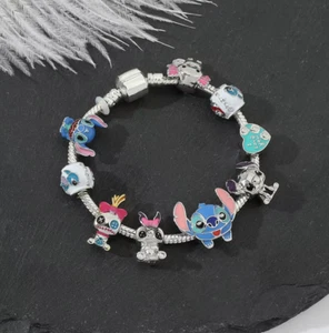 LILO & STITCH 925 SILBER Bettel Armband Charm Murano Sicherheitskette Anhänger - Bild 1 von 5