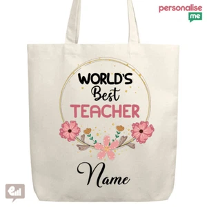 Personalised World's Best Teacher Tote Bag School Collage Shopper Ladies Gift - Picture 1 of 1