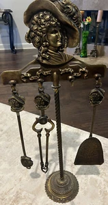 Vintage Rare 28” Tall Bronze Fireplace Set With Lady - Picture 1 of 7