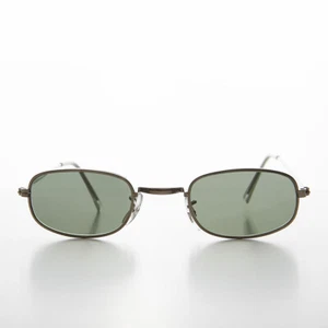 Small Rectangular Frame 90s Vintage Sunglass with Glass Lens Gunmetal - Declan - Picture 1 of 3