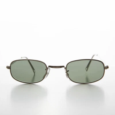 Small Rectangular Frame 90s Vintage Sunglass with Glass Lens Gunmetal - Declan - Image 1 of 3