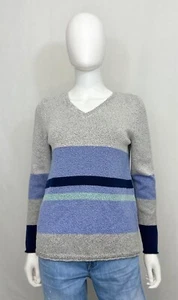 Suéter para mujer J Jill XS mezcla algodón gris azul marino lavanda manga larga cuello en V - Imagen 1 de 10