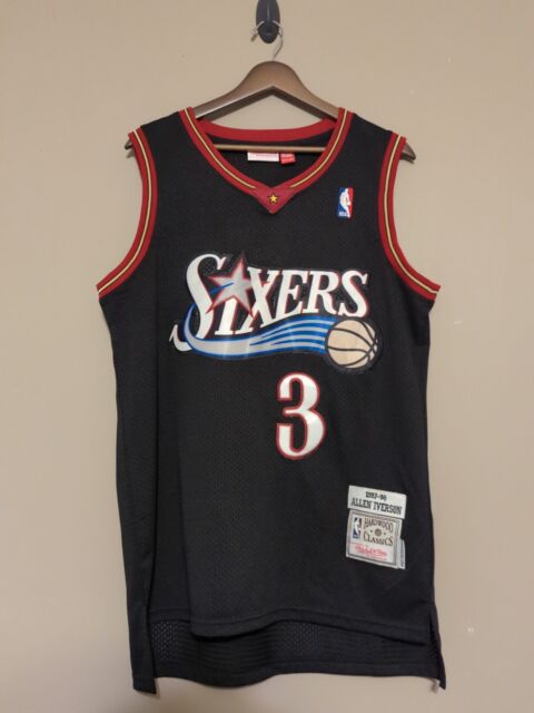 NBA_ Fast delivery Men Mitchell Ness Basketball Allen Iverson Jersey 3  Vintage Black White Red Blue Team Color Home Breathable Pure Cotton Good  Quality''nba''jersey 