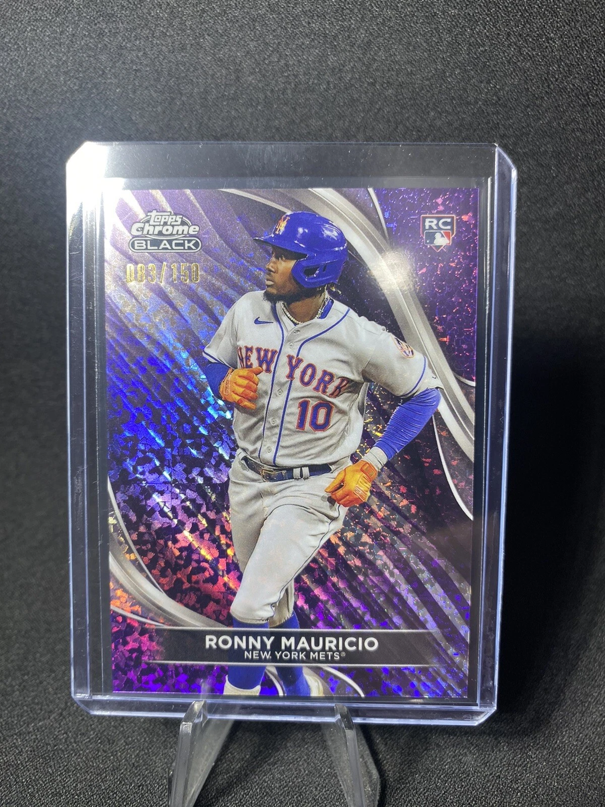 Ronny Mauricio 2024 Topps Chrome Black #42 Purple Mini Diamond RC /150 Mets