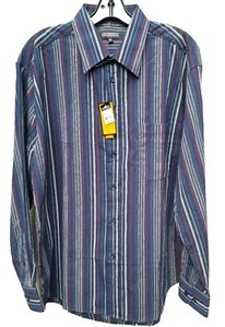 Mens Red White Blue Striped Shirt Gioberti Button Collar XL Pocket Italy NWT New - Picture 1 of 2