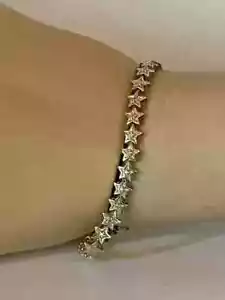 7.12 Ct Round Cut Simulated Diamond 14K White Gold Plated Star Tennis Bracelet - Picture 1 of 5