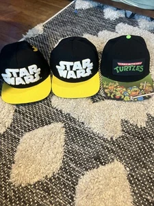 StarWars Black & Yellow Snapbacks Adjustable Teenage Mutant Ninja Turtle Hat Lot - Picture 1 of 7