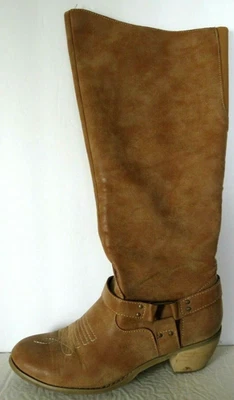 Botas con volantes talladas para mujer talla 11M marrón hasta la rodilla elásticas pantorrilla moda tacón 2 1/4 Foto 1 de 4