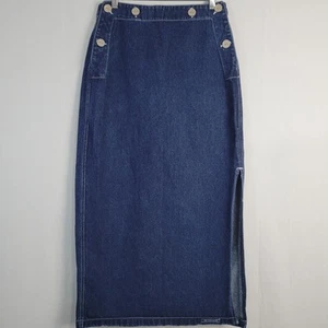 Vtg No Excuses denim midi skirt size 11/12 blue side slit button detail 90s Y2K - Picture 1 of 11