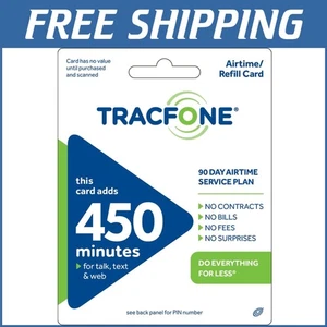 Convenient Tracfone Wireless Card: 450 Minutes & 90 Days of No Surprise Billing - Picture 1 of 6