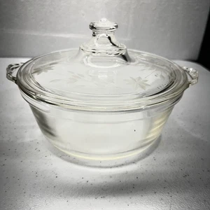 $ PYREX $ - 022 1 Qt Round Casserole w/ 622 Etched Lid Clear Glass USA Antique - Picture 1 of 13