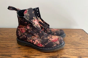 RARE DR MARTENS FLORAL PRINT CANVAS 8 HOLE PINK LABEL BOOTS UK 8 - Picture 1 of 7