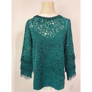 J.Crew Women’s Green Floral Lace Blouse sz S Romantic Feminine Office Preppy - Picture 1 of 4