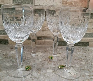 Vtg Waterford Crystal Ireland Colleen Tall Stem 4 Claret Wine Glasses - Afbeelding 1 van 23