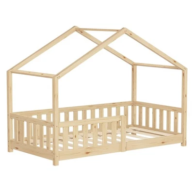 ML DESIGN MODERN LIV Lit enfant cabane 80x160 cm naturel massif couchage antichute sommier à lattes