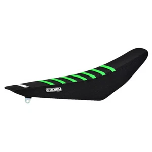 Cubierta de asiento Kawasaki KX KXF 450 2019-2024 todo negro/costillas verde neón flo #174 - Imagen 1 de 4