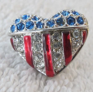 Red Clear Blue Swarovski Crystal Heart American Flag Brooch Pin Swan Signed A4 - Picture 1 of 3