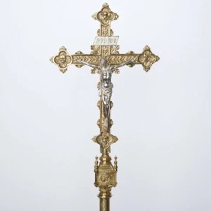 Cruz procesional misa iglesia gótica tradicional de latón y plata (#61 piezas) - Imagen 1 de 17