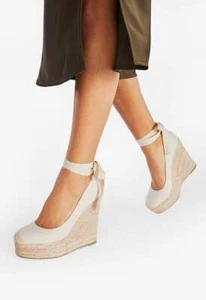 SHOEDAZZL LADIES ESPADRILLE 5" WEDGE 1.5" PLATFORM WRAPAROUND TIES TRUE TO SIZE - Picture 1 of 13