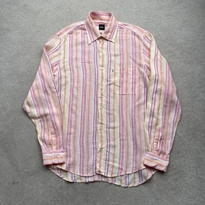 Hugo Boss Men’s Pure Linen Button Up Striped Shirt Multicoloured Size M - Picture 1 of 15