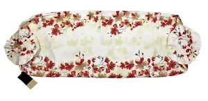 Pierre Cardin XL Neck Roll Bolster Cover White Red Tan Floral Cotton 14.5 x 36" - Picture 1 of 8