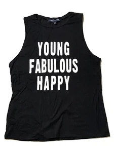 One Clothing Damen Shirt Gr. L Schwarz Young Fabulous Happy Ärmellos LA ❤️ - Bild 1 von 7