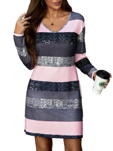 NEW IN PKG   long sleeve  striped . Dress SIZE  large fits 8-10 - Picture 1 of 2