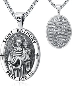 Real Sterling Silver St. Anthony Necklace with Inscription - Protection & Style - Picture 1 of 11