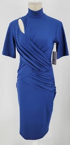 NWT Serena Williams Olivia Midi Dress Blue Stretch Ruched Womens Size Medium - Picture 1 of 12