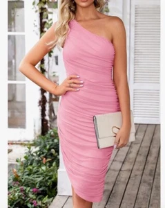 Pretty Garden Ruched Bodycon Dress 2024 Summer One Shoulder Sleeveless Size S - Picture 1 of 2