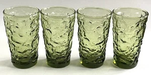 Lot of 4 Anchor Hocking 5-oz Juice Glass Crinkle Green Lido Milano Set vtg 4"3 - Picture 1 of 5