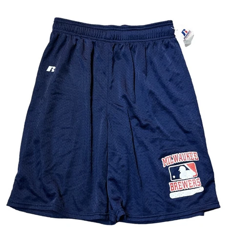 VINTAGE Milwaukee Brewers Shorts Adult Small Navy Blue Athletic NWT Mens Cover