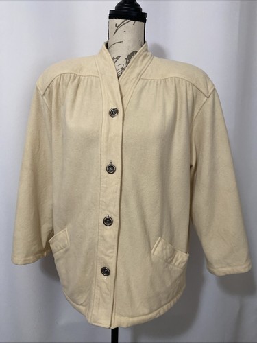 OFF WHITE Cappotto lana vintage UNGARO Italia avorio naturale taglia 10 12 tasche foderato