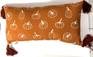 Kürbis Dekokissen schöne Farbe Burnt Orange mit Kürbissen durchgehend Neu mit Etikett - Bild 1 von 9