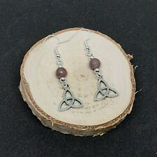 Lilac Lepidolite Triquetra Silver Earrings Crystal Healing