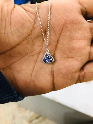 2Ct Trillion Simulated Alexandrite Solitaire Pendant 14KWhite Gold FN Free Chain - Image 1 of 4