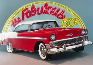 Fabuloso anuncio de cartón plastificado Chevy Bel Air 1956 de 2 caras de los años 50 - Imagen 1 de 24