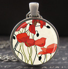 Red Poppy Necklace Silver Art Nouveau Poppies Pendant Remembrance Day Jewelry