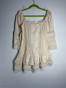 Loveshackfancy Shania Mini Abito Pizzo Floreale Increspato A Livelli 100% Cotone Taglia 6 - Foto 1 di 16