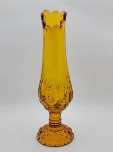 Vtg MCM Kanawha Amber Swung Art Glass-Footed Vase-Moon&Stars-9 Fingers-11 3/4" - Picture 1 of 9