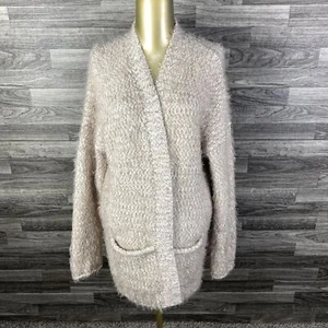 EXPRESS Open Style Front Pockets Tan Soft Knit Cardigan Sweater Women's Size L - Picture 1 of 11