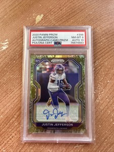 2020 Prizm Justin Jefferson Camo Prizm Rookie Auto RC /25 #398 PSA 8/10 Vikings