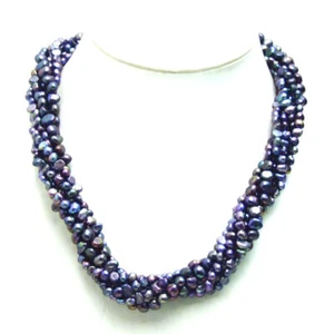 Baroque 4-6mm Natural FW Black Pearl Necklace 3 Strands 40" Combination 18" Set - Picture 1 of 7