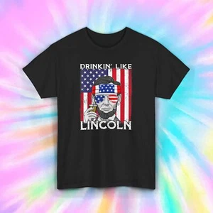 Drinkin' Like Lincoln USA Flag Shirt | Patriotic Beer Drinking Tee | 4th of July - Picture 1 of 10
