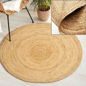 Tappeto intrecciato in juta intrecciato a mano 4 piedi rotondo - colore naturale, reversibile boho ent... - Foto 1 di 7