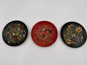 Vtg Folk Art Hand Painted Norwegian Rosemaling Plates Set Of 3  4.75” - Picture 1 of 6