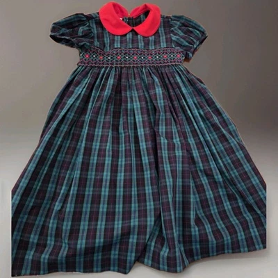 Edgehill Collection Girls Sz 6 Dress Christmas Green Smocked Tartan Plaid READ - Image 1 of 4