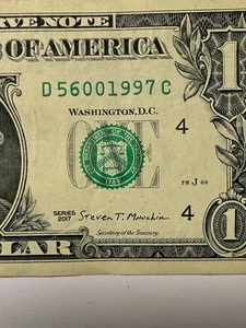 1997 Year Note One Dollar Bill $1 Fancy Serial Number Novelty D56001997C Yr 2017 - Picture 1 of 10