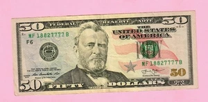 2013 $50 MF18927777B Lucky  trailing 7777  Fancy Serial Number circulated - Picture 1 of 2