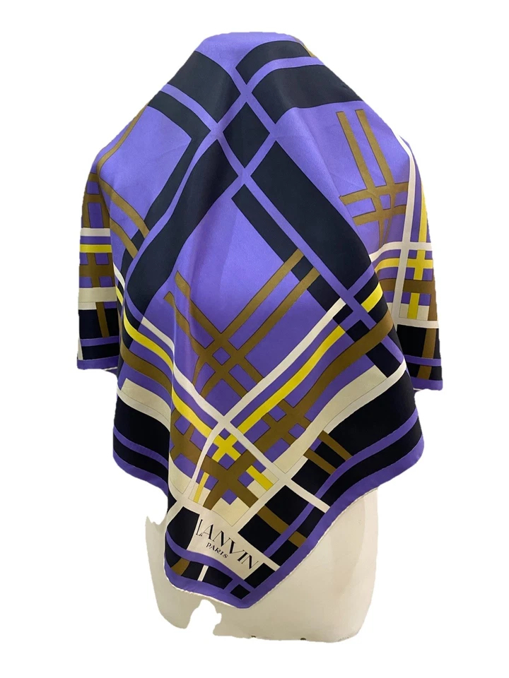 S55# LANVIN PARIS GEOMÉTRICO Multicolor Cuadrado Seda Bufanda 15 Pulgadas Foto 1 de 4
